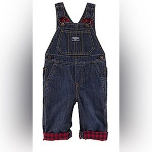 NWT 6 Month Oshkosh Baby Overalls, Denim w/Red Plaid Lining
